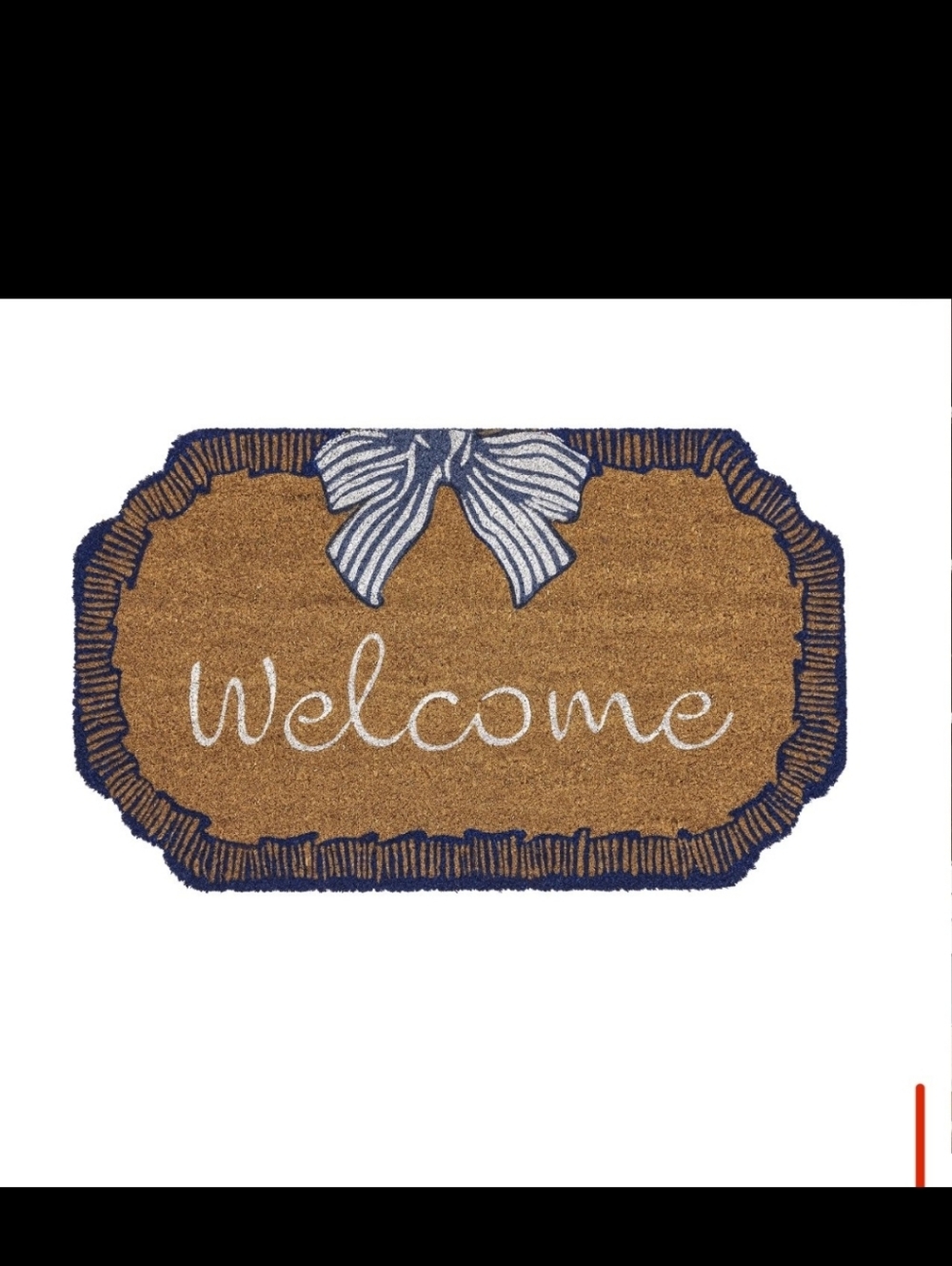 Natural Coir Welcome Doormat with Navy Blue Trim and Bow